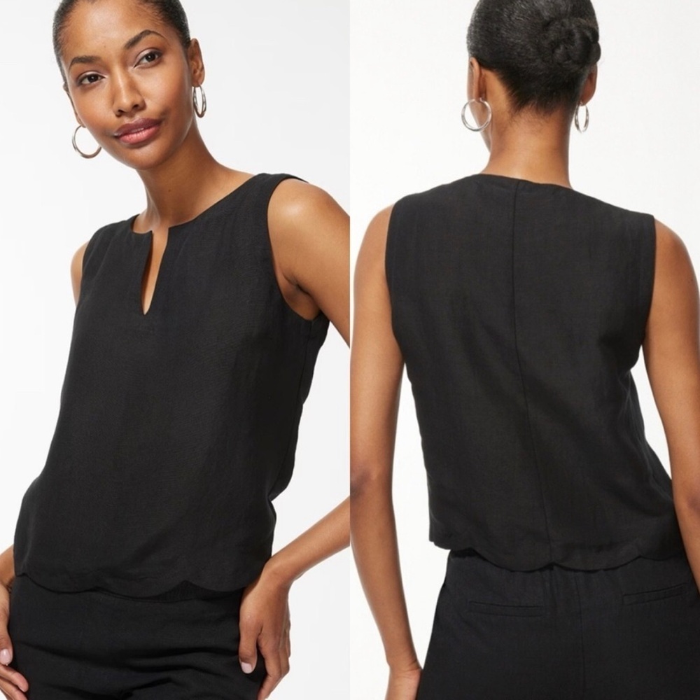 Chico’s | 100% Linen Scalloped Hem Sleeveless Top